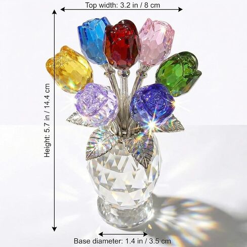 Elegant Crystal Rose Figurine with Gift Box – 7 Colorful K9 Glass Roses Floral Sculpture, Handmade Everlasting Flower Decor, Romantic Gift for Valentine’s Day, Mother’s Day, Wedding, Anniversary in Saudi Arabia