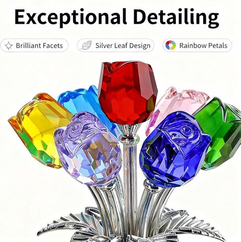 Elegant Crystal Rose Figurine with Gift Box – 7 Colorful K9 Glass Roses Floral Sculpture, Handmade Everlasting Flower Decor, Romantic Gift for Valentine’s Day, Mother’s Day, Wedding, Anniversary in Saudi Arabia