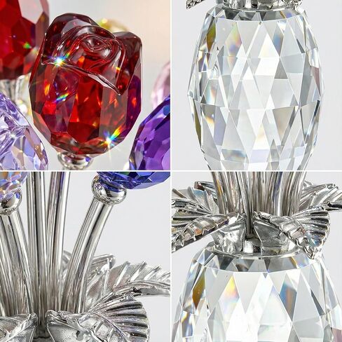 Elegant Crystal Rose Figurine with Gift Box – 7 Colorful K9 Glass Roses Floral Sculpture, Handmade Everlasting Flower Decor, Romantic Gift for Valentine’s Day, Mother’s Day, Wedding, Anniversary in Saudi Arabia