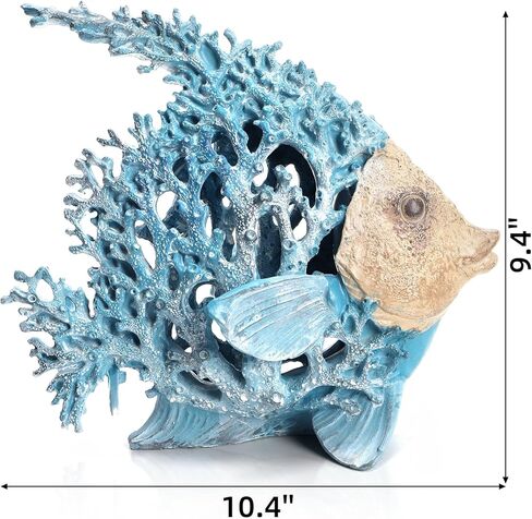 Fish Coastal Decor, Resin Coral Reef Angelfish Sculpture, 10.4x9.4 in Blue Ocean Themed Centerpiece, Nautical Beach Figurine Gift, Modern Aquarium Sea Art Decor for Home Office Coffee Table in Saudi Arabia
