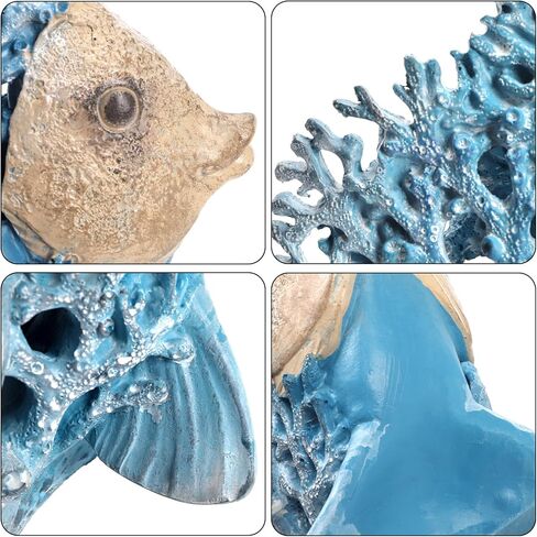 Fish Coastal Decor, Resin Coral Reef Angelfish Sculpture, 10.4x9.4 in Blue Ocean Themed Centerpiece, Nautical Beach Figurine Gift, Modern Aquarium Sea Art Decor for Home Office Coffee Table in Saudi Arabia