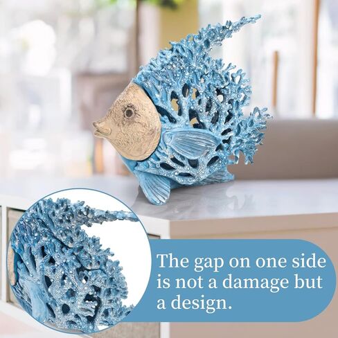 Fish Coastal Decor, Resin Coral Reef Angelfish Sculpture, 10.4x9.4 in Blue Ocean Themed Centerpiece, Nautical Beach Figurine Gift, Modern Aquarium Sea Art Decor for Home Office Coffee Table in Saudi Arabia