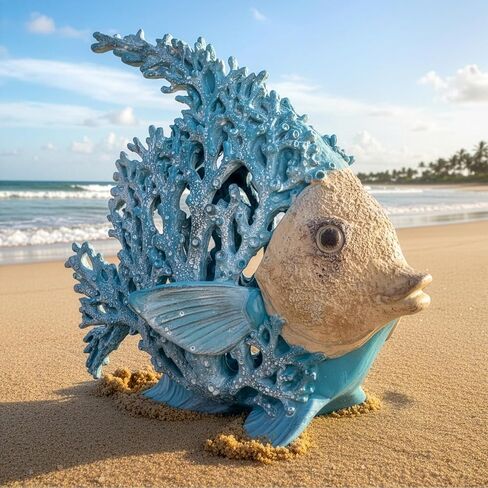 Fish Coastal Decor, Resin Coral Reef Angelfish Sculpture, 10.4x9.4 in Blue Ocean Themed Centerpiece, Nautical Beach Figurine Gift, Modern Aquarium Sea Art Decor for Home Office Coffee Table in Saudi Arabia