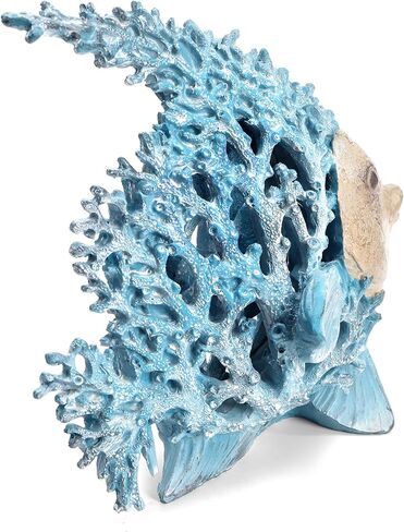 Fish Coastal Decor, Resin Coral Reef Angelfish Sculpture, 10.4x9.4 in Blue Ocean Themed Centerpiece, Nautical Beach Figurine Gift, Modern Aquarium Sea Art Decor for Home Office Coffee Table in Saudi Arabia