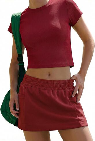 أطقم ملابس نسائية مكونة من قطعتين قميص قصير بخصر مطاطي طقم تنورة تنورة ملابس رياضية غير رسمية 2026 in Kuwait