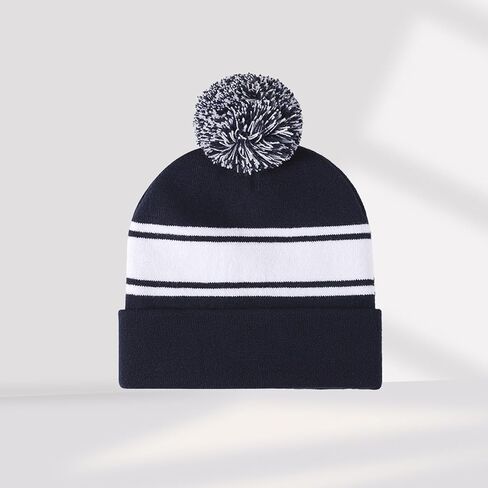 Striped Pom Pom Knit Hat - Soft Winter Warmth for Outdoor Activities in Saudi Arabia