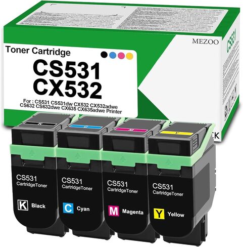 MEZOO CS531 CX532 Toner Cartridge High Yield 75M10K0 75M10C0 75M10M0 75M10Y0 Replacement for CS531 CS531dw CX532 CX532adwe CS632 CS632dwe CX635 CX635adwe Printer(4-Pack, Black/Cyan/Magenta/Yellow) in Kuwait