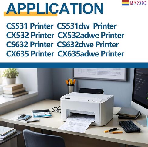 MEZOO CS531 CX532 Toner Cartridge High Yield 75M10K0 75M10C0 75M10M0 75M10Y0 Replacement for CS531 CS531dw CX532 CX532adwe CS632 CS632dwe CX635 CX635adwe Printer(4-Pack, Black/Cyan/Magenta/Yellow) in Kuwait
