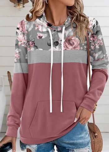 Hoodies for Women Camo Leopard Print Tops Pullover Hooded Sweatshirt Drawstring with Pocket in Saudi Arabia