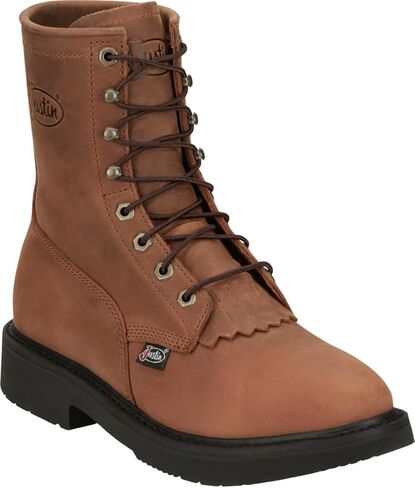 Justin Boot Company (WSL) Mens Livestock Aged Brown 8In LaceUp Round Soft Toe Work Boot in Kuwait