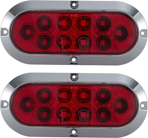 Long Haul Red 6 بوصات إيقاف تثبيت على السطح البيضاوي / الذيل / تشغيل LED مع إطار من الكروم | طقم (عبوتان) in Kuwait