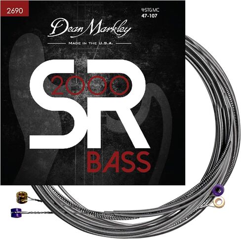 Dean Markley SR2000 Stainless Steel Bass Guitar Strings 4 String Set, 47-107 Medium Custom 4 String Bass Guitar, Silky Smooth Bass Strings with Long Lasting and Full Tone, Made in the USA in Kuwait