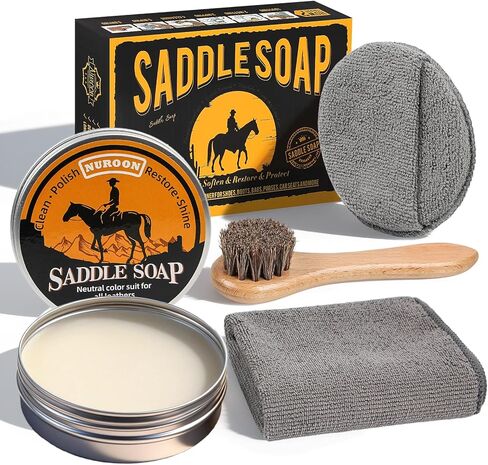 4 Pcs Leather Cleaner Boots Shoes Cleaning Kit-3.52oz Saddle Soap for Leather Items Cleaning, Including One Horsehair Shoes Polish Brush, Shine Cloth and Sponge Pad in Saudi Arabia