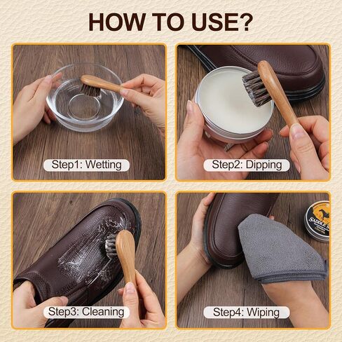 4 Pcs Leather Cleaner Boots Shoes Cleaning Kit-3.52oz Saddle Soap for Leather Items Cleaning, Including One Horsehair Shoes Polish Brush, Shine Cloth and Sponge Pad in Saudi Arabia