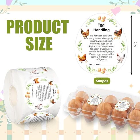 500Pcs Egg Stickers for Fresh Farm 2 Inch Cartoon Eggs Stickers Roll Market Egg Handling Labels Unwashed Egg Packaging Sticker for Chicken Quail Farmhouse in Saudi Arabia