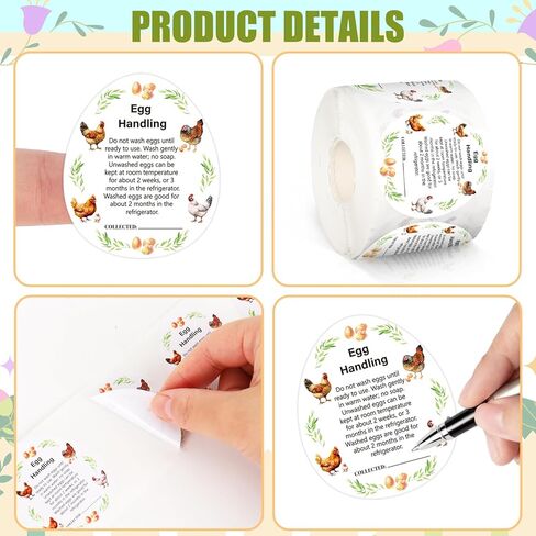500Pcs Egg Stickers for Fresh Farm 2 Inch Cartoon Eggs Stickers Roll Market Egg Handling Labels Unwashed Egg Packaging Sticker for Chicken Quail Farmhouse in Saudi Arabia