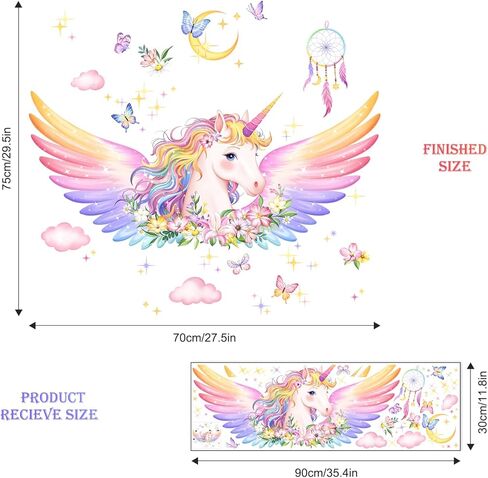 Unicorn Wall Decals for Girls Room - Fantastic Unicorn Wing Flower Vinyl Wall Stickers for Kids Baby Nursery Girls Bedroom Decor in Saudi Arabia