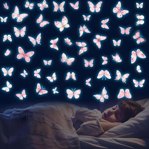 65 Pcs Glow in The Dark Wall Decals, Luminous Butterfly Wall Decor, Watercolor Butterfly Wall Sticker for Living Room Bedroom Dining Room in Kuwait