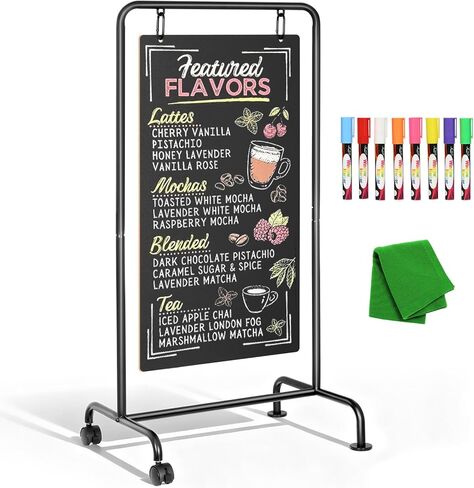 4 لافتة سبورة معدنية بإطار على شكل حرف A مع عجلات، لوحة ساندويتش كبيرة مزدوجة الجوانب مقاس 40 بوصة × 20 بوصة، حامل مقاوم للطقس ومستقر للمطاعم والمقهى والأعمال التجارية والزفاف in Kuwait