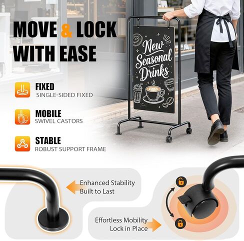 4 لافتة سبورة معدنية بإطار على شكل حرف A مع عجلات، لوحة ساندويتش كبيرة مزدوجة الجوانب مقاس 40 بوصة × 20 بوصة، حامل مقاوم للطقس ومستقر للمطاعم والمقهى والأعمال التجارية والزفاف in Kuwait