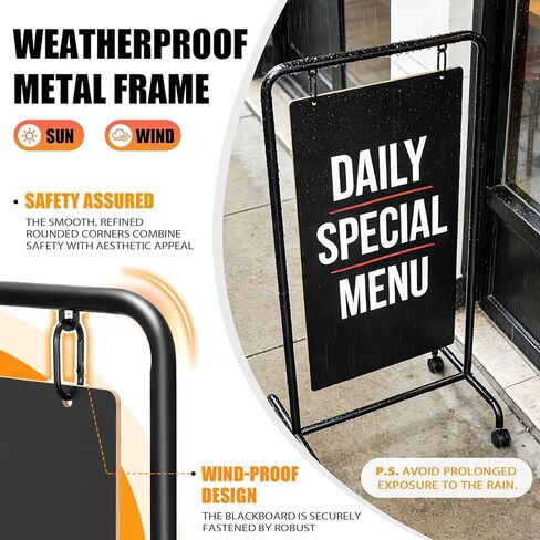 4 لافتة سبورة معدنية بإطار على شكل حرف A مع عجلات، لوحة ساندويتش كبيرة مزدوجة الجوانب مقاس 40 بوصة × 20 بوصة، حامل مقاوم للطقس ومستقر للمطاعم والمقهى والأعمال التجارية والزفاف in Kuwait