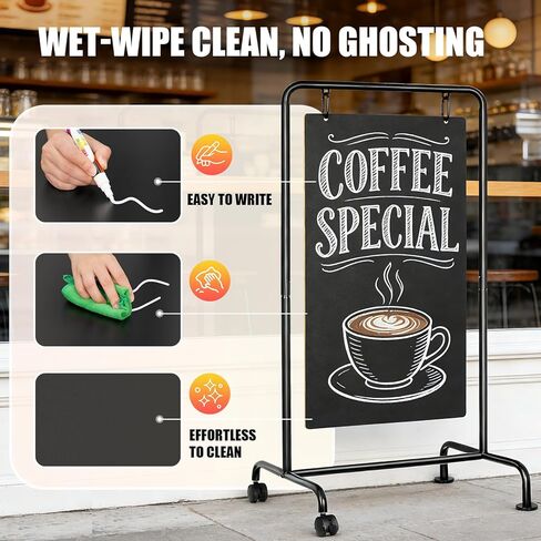 4 لافتة سبورة معدنية بإطار على شكل حرف A مع عجلات، لوحة ساندويتش كبيرة مزدوجة الجوانب مقاس 40 بوصة × 20 بوصة، حامل مقاوم للطقس ومستقر للمطاعم والمقهى والأعمال التجارية والزفاف in Kuwait