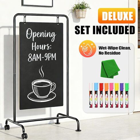 4 لافتة سبورة معدنية بإطار على شكل حرف A مع عجلات، لوحة ساندويتش كبيرة مزدوجة الجوانب مقاس 40 بوصة × 20 بوصة، حامل مقاوم للطقس ومستقر للمطاعم والمقهى والأعمال التجارية والزفاف in Kuwait