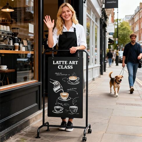 4 لافتة سبورة معدنية بإطار على شكل حرف A مع عجلات، لوحة ساندويتش كبيرة مزدوجة الجوانب مقاس 40 بوصة × 20 بوصة، حامل مقاوم للطقس ومستقر للمطاعم والمقهى والأعمال التجارية والزفاف in Kuwait