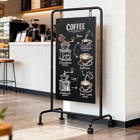 4 لافتة سبورة معدنية بإطار على شكل حرف A مع عجلات، لوحة ساندويتش كبيرة مزدوجة الجوانب مقاس 40 بوصة × 20 بوصة، حامل مقاوم للطقس ومستقر للمطاعم والمقهى والأعمال التجارية والزفاف in Kuwait