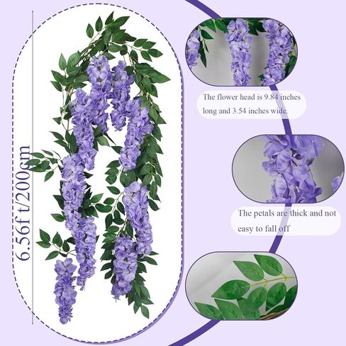 CISDUEO Wisteria Hanging Flowers Wisteria Flowers Vine Garland Wedding Arch Decoration Purple Blue 6.56 Ft Artificial Wisteria Vines Hanging Flower Vines Silk for Party Garden Home Table Backdrop in Saudi Arabia