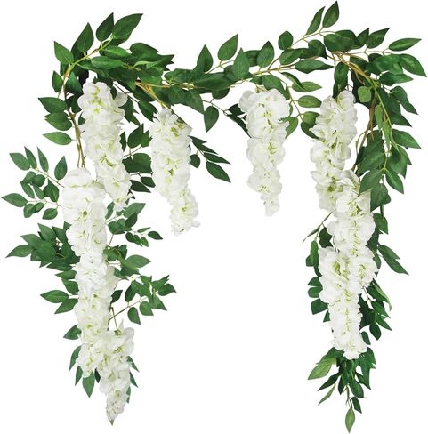 Wisteria Garland Artificial Flowers Floral Vines White 6.56 ft Silk Fake Wisteria Flowers Garlands Hanging Flower for House Outdoor Garden Ceremony Outside Wedding Arch Floral Decor in Kuwait