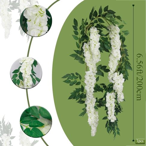Wisteria Garland Artificial Flowers Floral Vines White 6.56 ft Silk Fake Wisteria Flowers Garlands Hanging Flower for House Outdoor Garden Ceremony Outside Wedding Arch Floral Decor in Kuwait