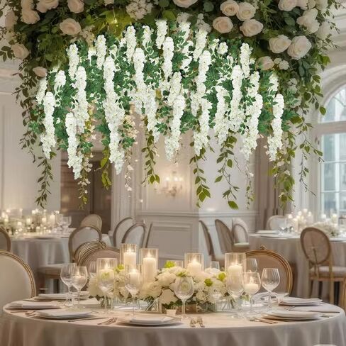 Wisteria Garland Artificial Flowers Floral Vines White 6.56 ft Silk Fake Wisteria Flowers Garlands Hanging Flower for House Outdoor Garden Ceremony Outside Wedding Arch Floral Decor in Kuwait