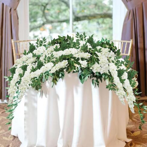 Wisteria Garland Artificial Flowers Floral Vines White 6.56 ft Silk Fake Wisteria Flowers Garlands Hanging Flower for House Outdoor Garden Ceremony Outside Wedding Arch Floral Decor in Kuwait