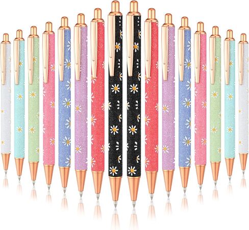 Jutom 16 Pcs Daisy Pen for Women Girls Fancy Pens Glitter Pretty Cute Floral Pens Retractable for School Students Teacher Gifts Office Supplies, Black Ink Medium Point 1.0 mm in Saudi Arabia
