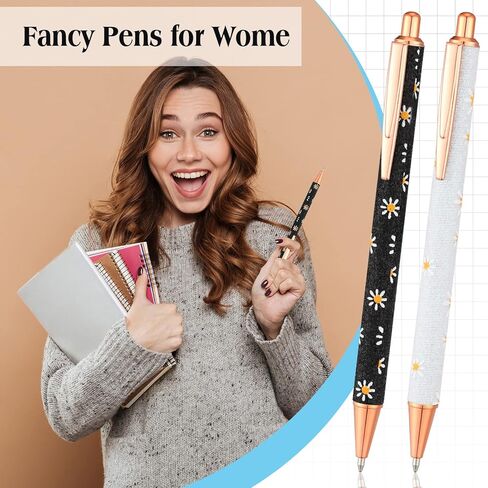 Jutom 16 Pcs Daisy Pen for Women Girls Fancy Pens Glitter Pretty Cute Floral Pens Retractable for School Students Teacher Gifts Office Supplies, Black Ink Medium Point 1.0 mm in Saudi Arabia
