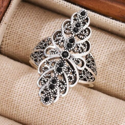 Simple Black Zirconia Filigree Open Adjustable Ring for Women Party Banquet Unique Jewelry in Saudi Arabia