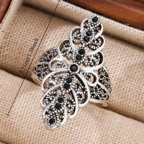 Simple Black Zirconia Filigree Open Adjustable Ring for Women Party Banquet Unique Jewelry in Saudi Arabia