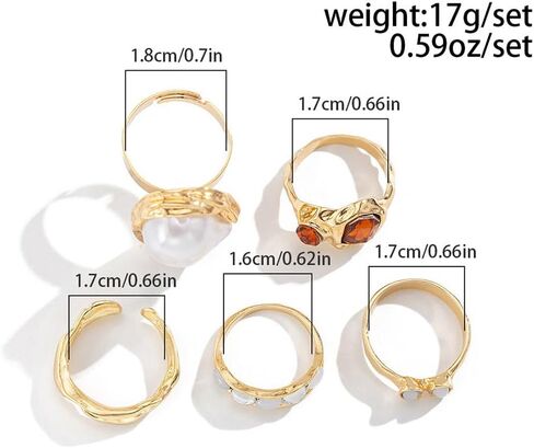 Chunky Baroque Pearl Knuckle Rings Set,Charming Dainty Crystal Pearl Personalized Joint Ring,Vintage Plated Gold Flower Midi Rings Set for Women in Kuwait