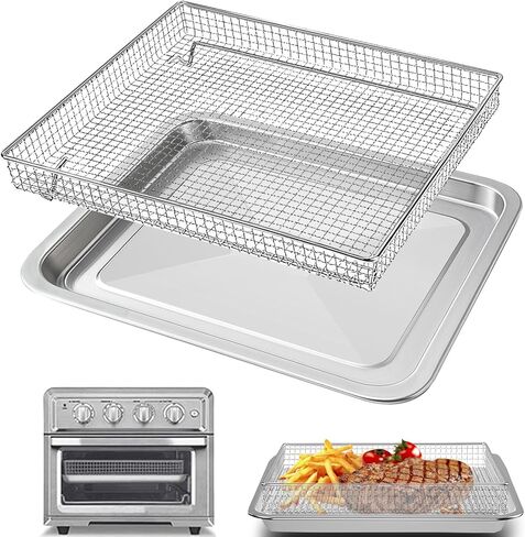 Air Fryer Basket Tray Replacement for Cuisinart TOA-60 TOA-65 TOA-70 Toaster Air Fryer Convection Oven, 12.2 * 11'' Mesh Air Fryer Stainless Steel Basket Wire Rack Accessories Parts, Dishwasher Safe in Kuwait