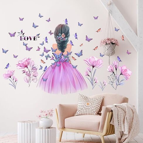 فراشة فتاة ملصقات الحائط زهرة الجنية جدار صائق الوردي الزهور جدار جدارية الفراشات الملونة جدار ديكور DIY القابل للإزالة الفينيل جدار الفن للفتيات طفل الحضانة غرفة نوم غرفة اللعب in Kuwait