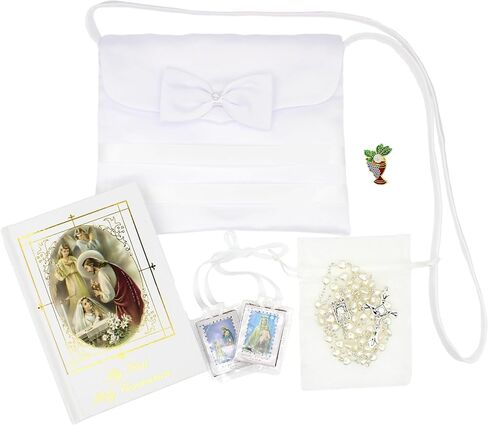 محفظة كريستيان ليفينغ فيرست كوميونيون باللون الأبيض مع لمسات شريطية ومجموعة هدايا ملحقة in Kuwait