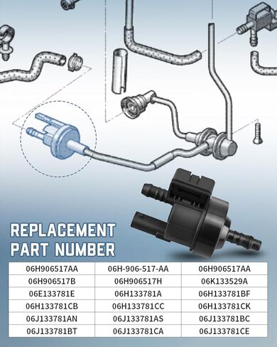 صمام تطهير علبة البخار 06H906517AE مناسب لمحرك Volkswagen Passat CC GTI Beetle Jetta Eos Audi A3 A4 A5 Q3 Q5 2.0T TSI، استبدال الملف اللولبي لصمام تطهير البخار 06H906517AA 06H906517B in Saudi Arabia