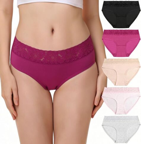 ملابس داخلية نسائية من القطن من LYYTHAVON، سراويل داخلية قصيرة ناعمة قابلة للتنفس للسيدات، 5 قطع in Kuwait
