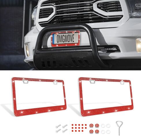 Bling License Plate Frames for Women, License Plate Cover, Premium Stainless Steel Rhinestone License Plate Holder, Sparkly Rhinestone Diamond Car Accessories with Glitter Crystal Caps in Saudi Arabia