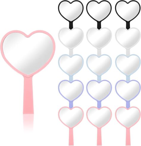 15 Pcs Heart Shaped Handheld Mirror Small Travel Makeup Mirrors with Handle Mini Heart Bulk Plastic Cosmetic Gift for Women (Bright Color) in Kuwait