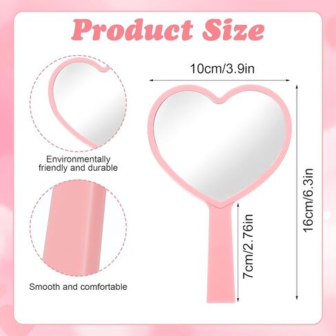 15 Pcs Heart Shaped Handheld Mirror Small Travel Makeup Mirrors with Handle Mini Heart Bulk Plastic Cosmetic Gift for Women (Bright Color) in Kuwait
