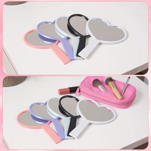 15 Pcs Heart Shaped Handheld Mirror Small Travel Makeup Mirrors with Handle Mini Heart Bulk Plastic Cosmetic Gift for Women (Bright Color) in Kuwait
