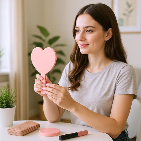 15 Pcs Heart Shaped Handheld Mirror Small Travel Makeup Mirrors with Handle Mini Heart Bulk Plastic Cosmetic Gift for Women (Bright Color) in Kuwait