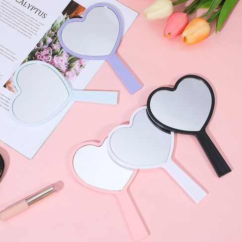 15 Pcs Heart Shaped Handheld Mirror Small Travel Makeup Mirrors with Handle Mini Heart Bulk Plastic Cosmetic Gift for Women (Bright Color) in Kuwait